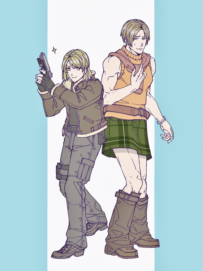 1boy, 1girl, absurdres, an_chovy, ashley_graham, ashley_graham_(cosplay), blonde_hair, blue_eyes