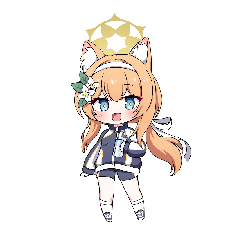 animal_ears, blue_archive, blue_eyes, flower, fox_ears, gym_shirt, gym_shorts, gym_uniform
