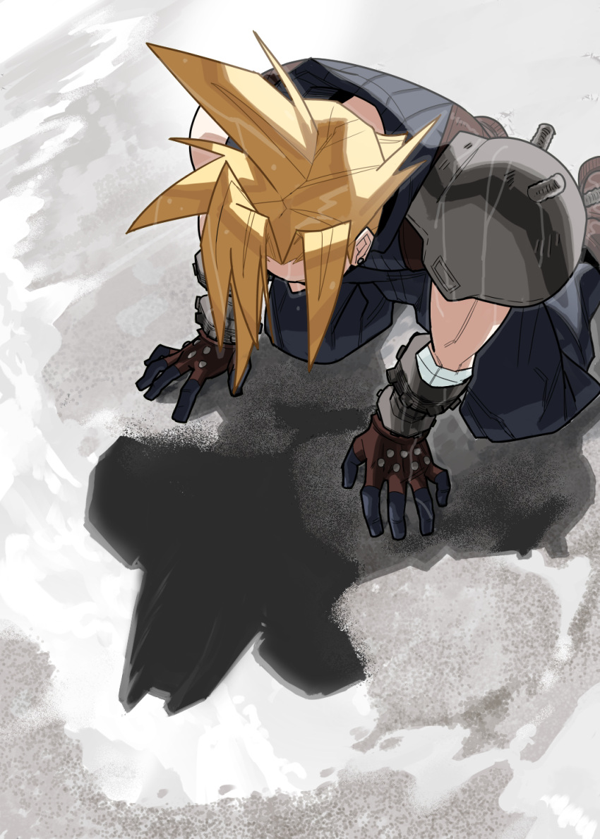 armor, baggy_pants, black_pants, blonde_hair, bracer, cloud_strife, different_reflection, final_fantasy