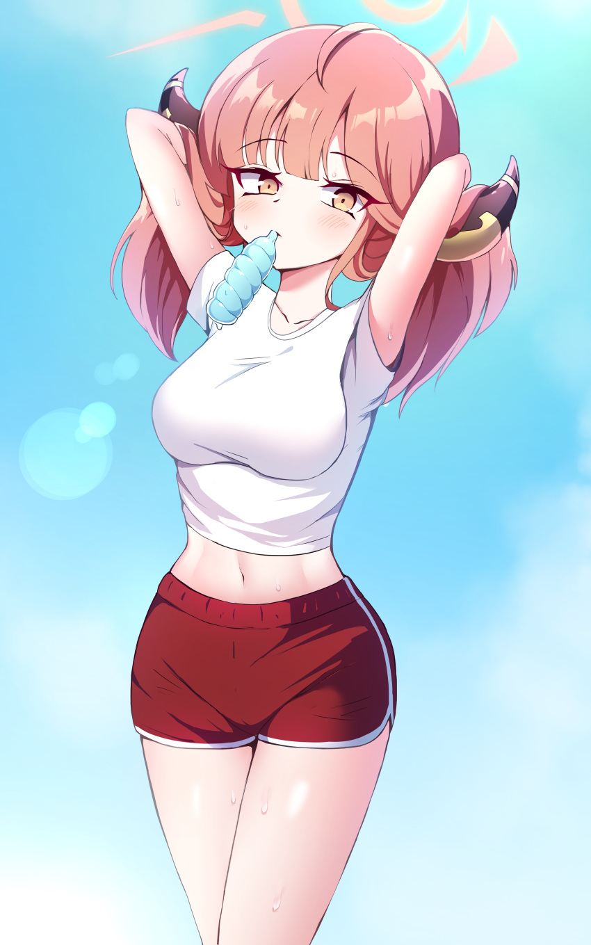 1girl, absurdres, alternate_costume, aru_(blue_archive), black_horns, blue_archive, breasts, demon_horns