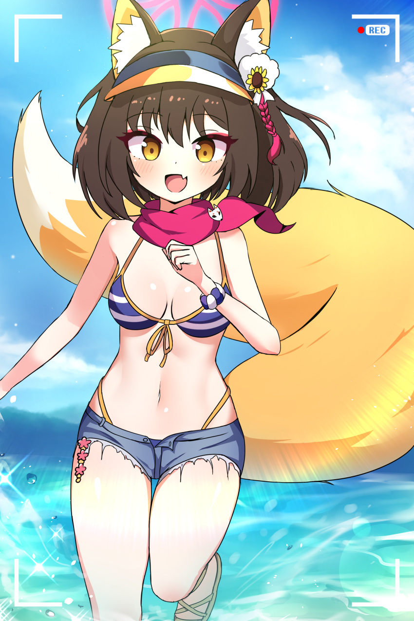 1girl, absurdres, animal_ears, blue_archive, brown_hair, fox_ears, fox_tail, halo