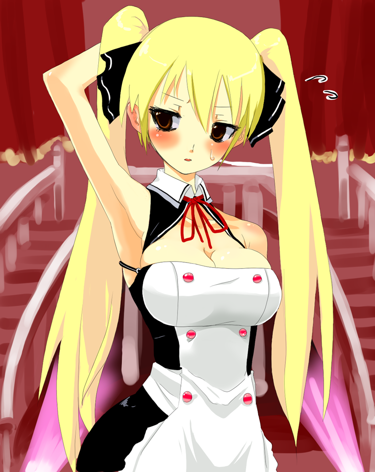 blush, breasts, cleavage, dream_c_club, dress, large_breasts, mian_(dream_c_club), mkebi
