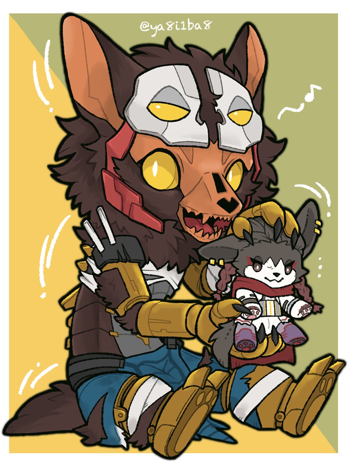 1boy, animal_ears, animification, apex_legends, blue_shorts, brown_fur, character_doll, chibi