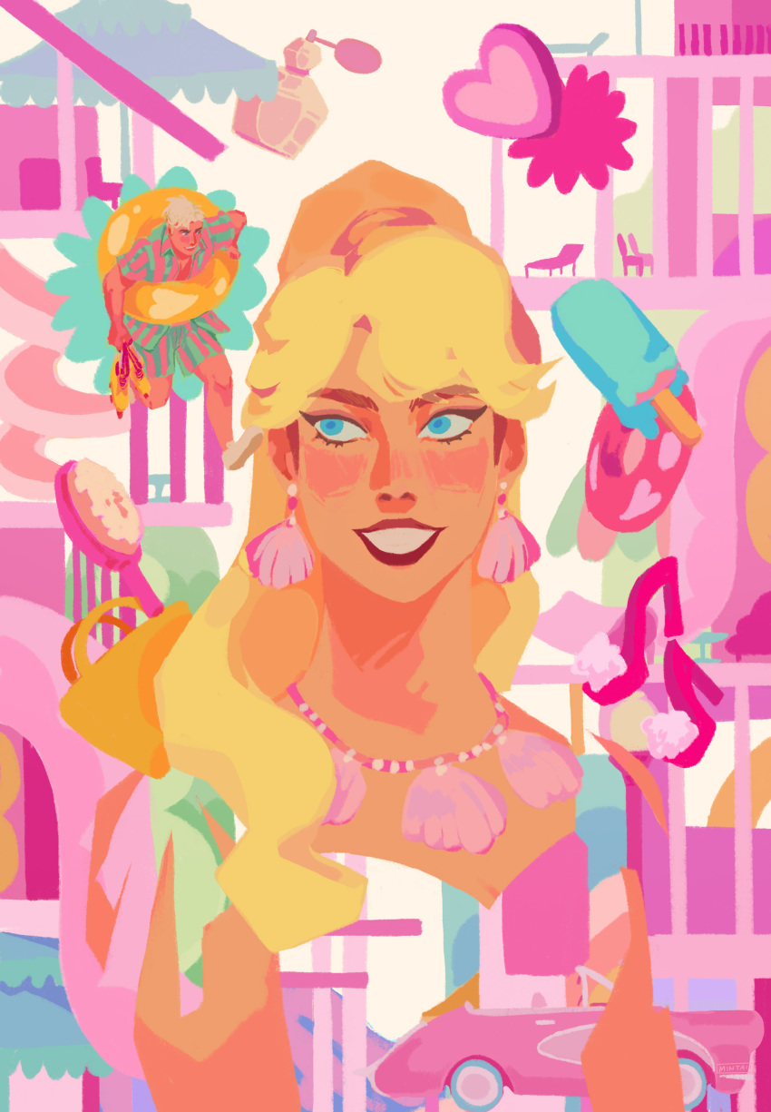 1boy, 1girl, absurdres, barbie_(character), barbie_(franchise), blonde_hair, blue_eyes, blush