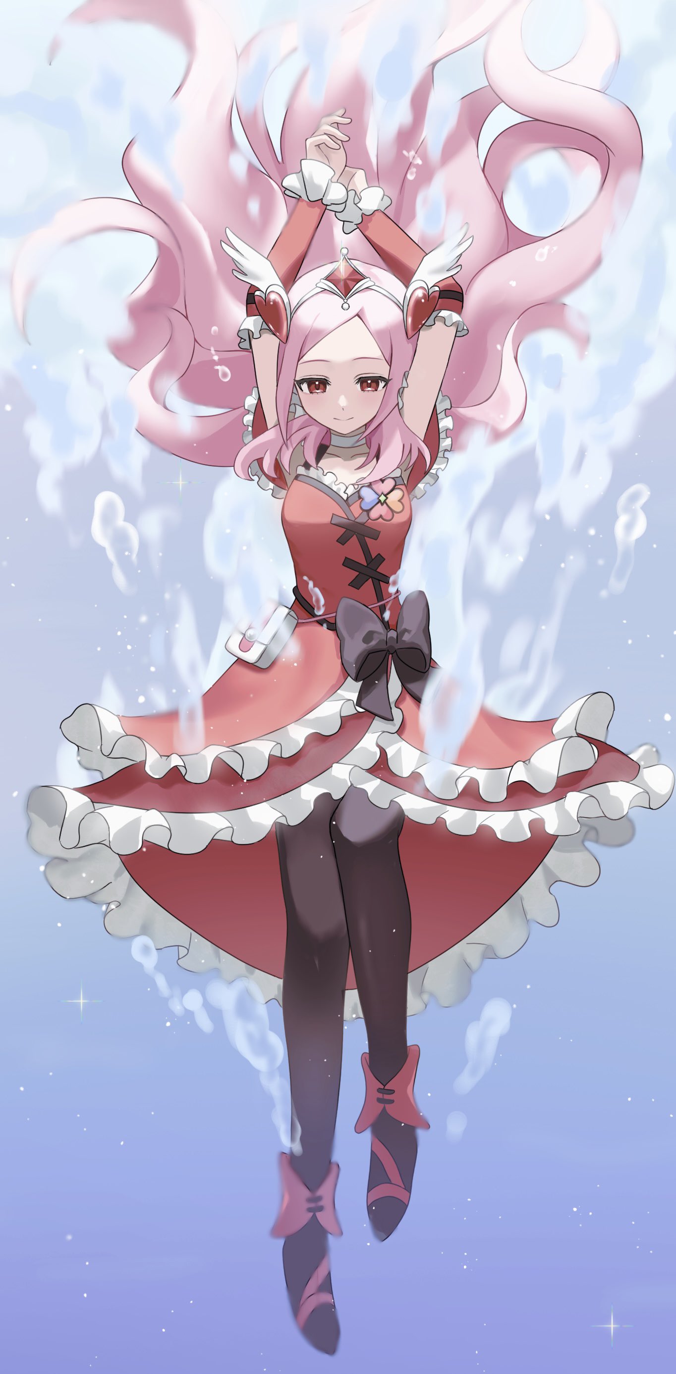 1girl, absurdres, arm_warmers, black_pantyhose, bow, choker, clover_brooch, cure_passion