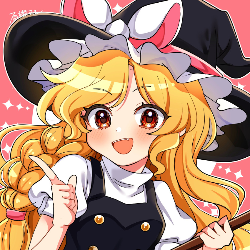 1girl, artist_name, black_headwear, black_vest, blonde_hair, blush, braid, hat