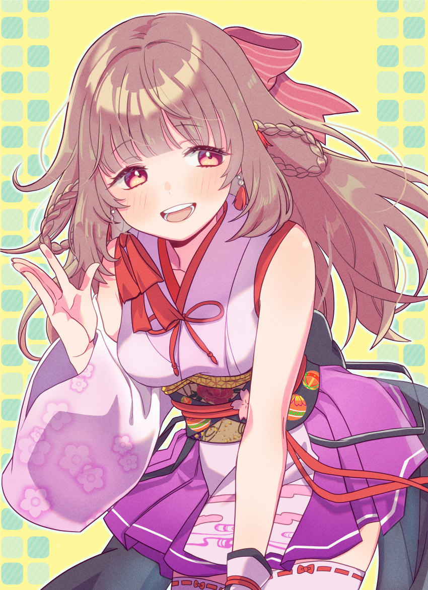 1girl, :d, absurdres, blunt_bangs, blush, bow, braid, breasts