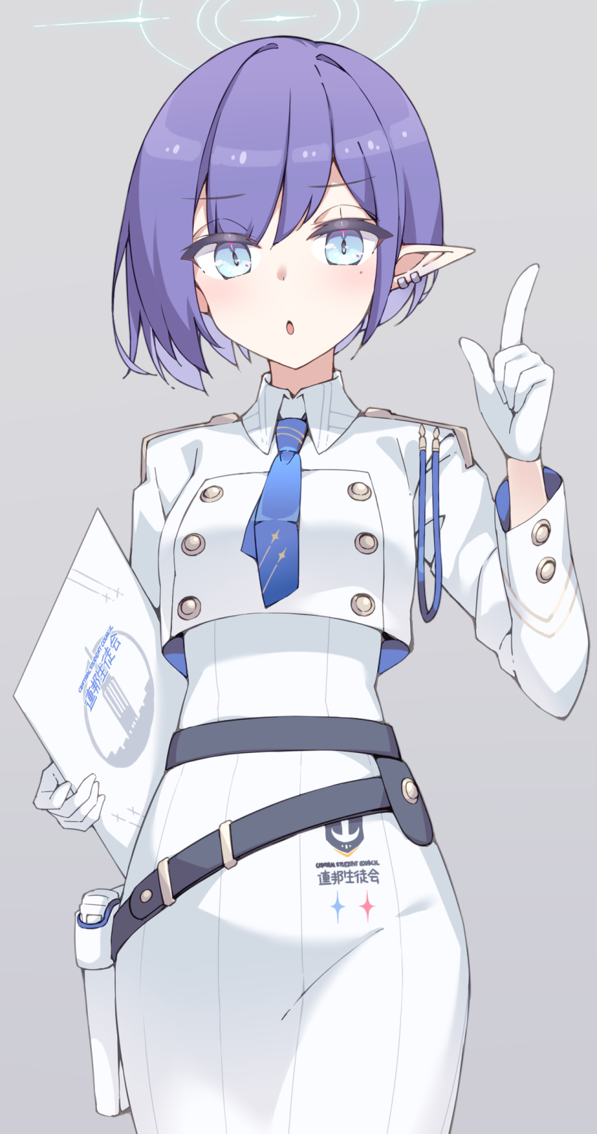 1girl, aoi_(blue_archive), blue_archive, blue_eyes, blue_hair, blue_necktie, gloves, grey_background
