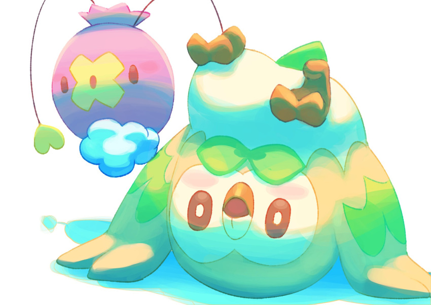 arms_up, bird, blush, bright_pupils, brown_eyes, commentary_request, drifloon, highres