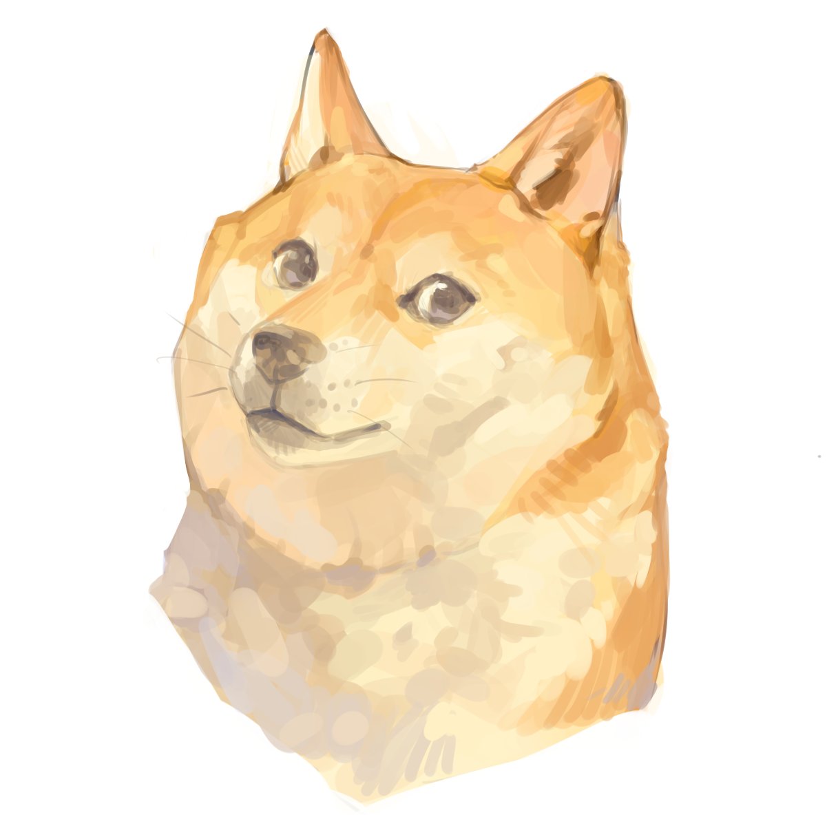 animal, animal_focus, brown_fur, closed_mouth, dog, doge, freckles, highres, kabosu_(dog), looking_at_viewer, meme, no_humans, original, simple_background, solo, tapioka_chaso, whiskers, white_background