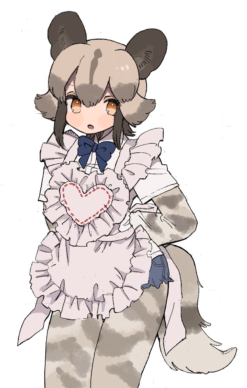 010mzam, 1girl, african_wild_dog_(kemono_friends), animal_ears, apron, blue_bow, blue_bowtie, blush