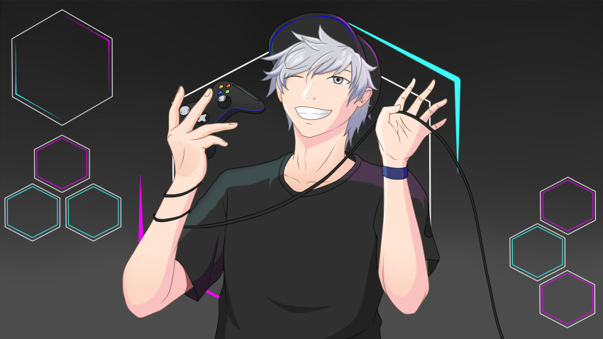 controller, game_console, game_controller, grey_eyes, highres, lonewolf1012, official_art, official_wallpaper