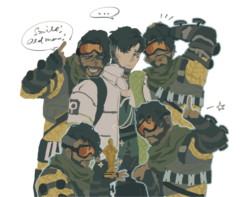 ..., 5boys, annoyed, apex_legends, black_eyes, black_gloves, black_hair, black_pants