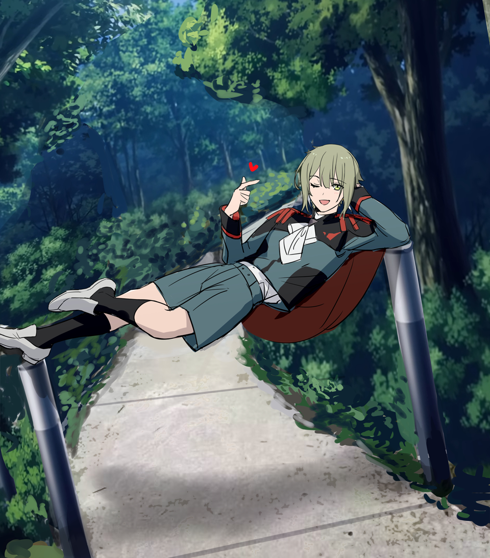1boy, ;d, asticassia_school_uniform, cape, earrings, elan_ceres, epaulettes, finger_heart
