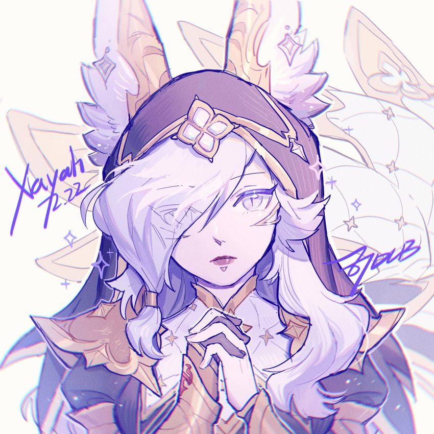 1girl, absurdres, animification, black_dress, breasts, broken_covenant_xayah, character_name, dress