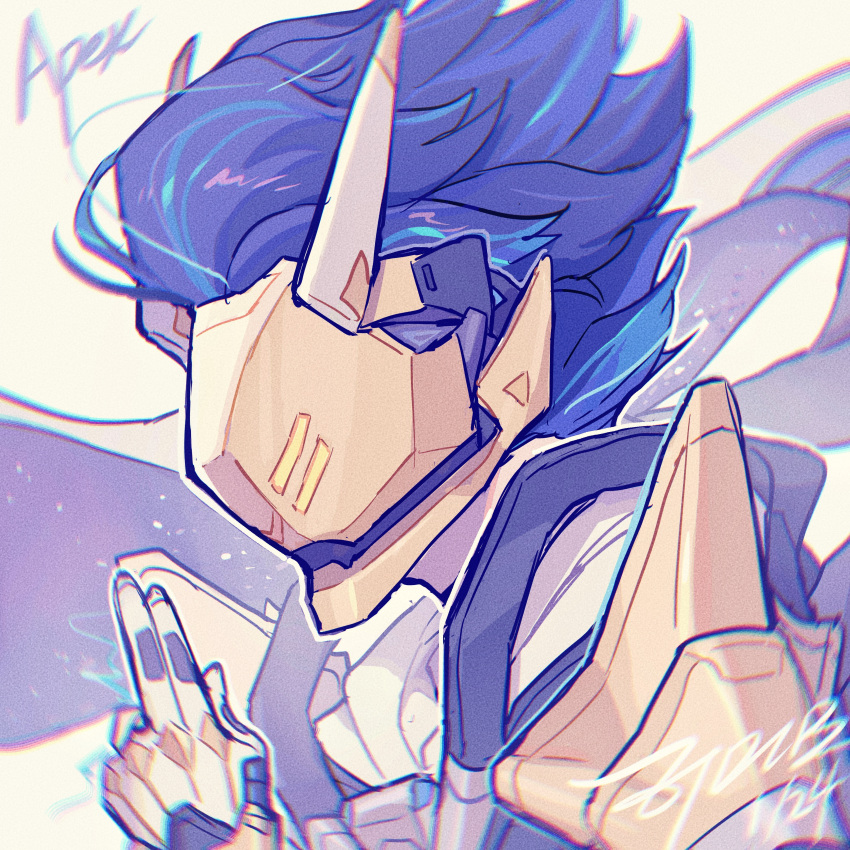 1girl, absurdres, apex_legends, apex_voidshifter_wraith, blue_hair, chinese_commentary, chromatic_aberration, copyright_name