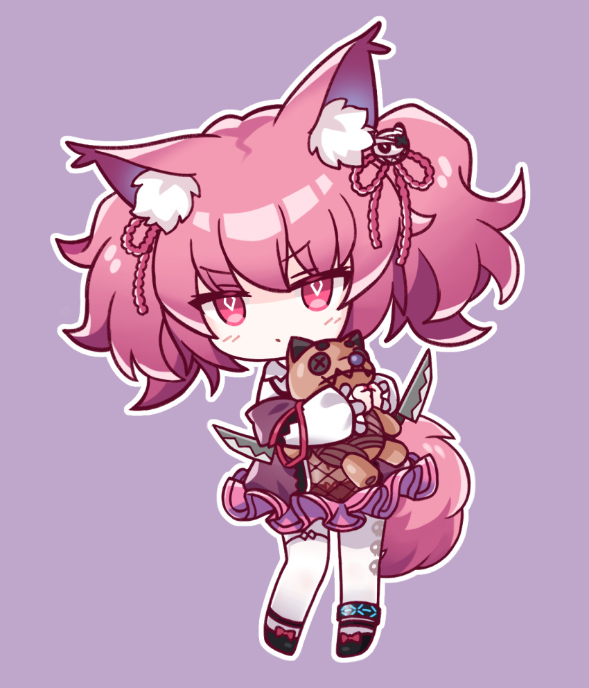 1girl, animal_ear_fluff, anklet, arknights, black_footwear, chibi, diamond-shaped_pupils, diamond_(shape)