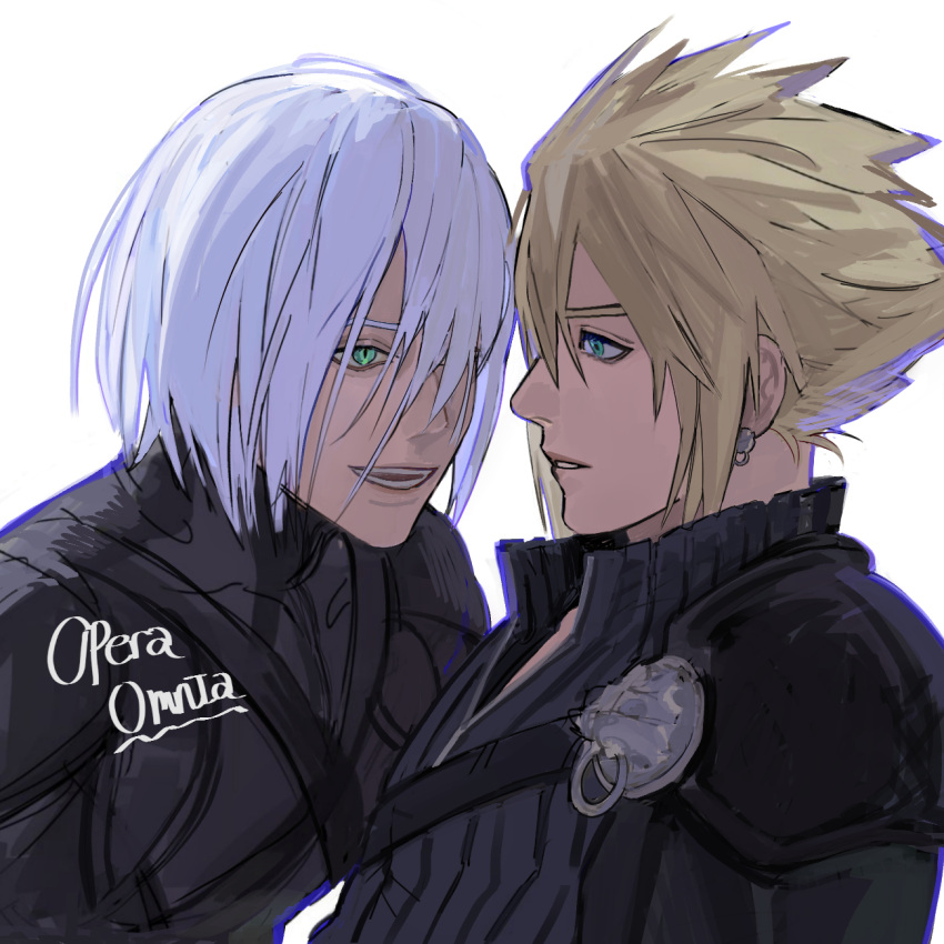 2boys, armor, black_jumpsuit, black_shirt, black_turtleneck, blonde_hair, chest_harness, child