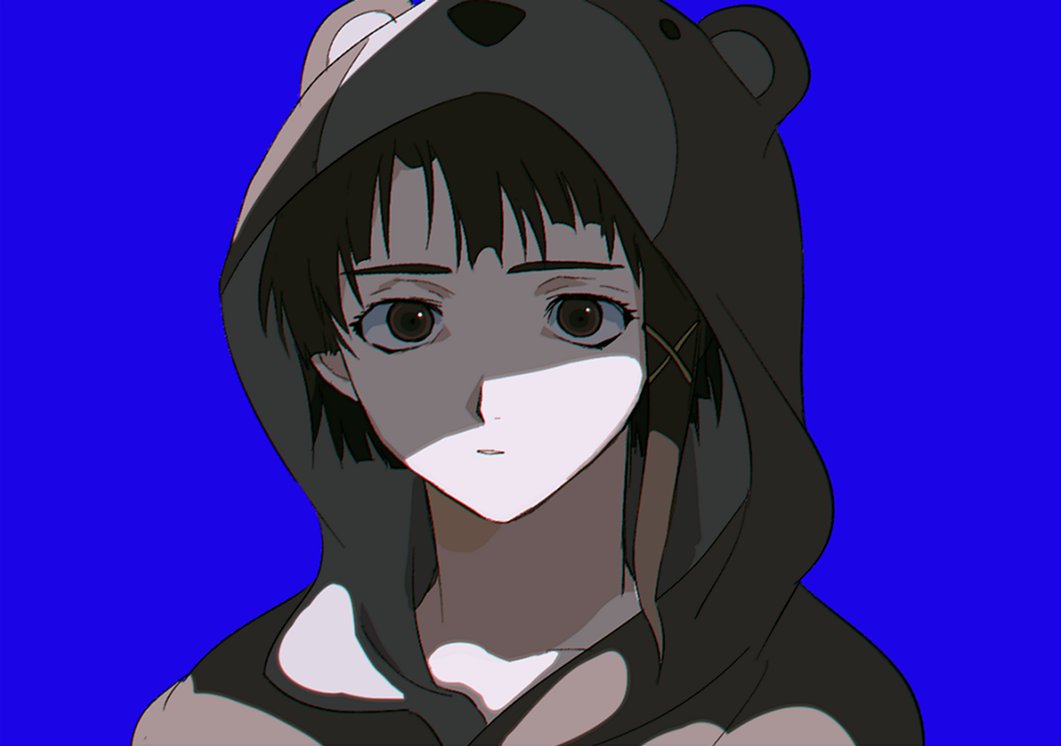 0niku_niku, 1girl, animal_costume, asymmetrical_bangs, asymmetrical_hair, bear_costume, brown_eyes, brown_hair