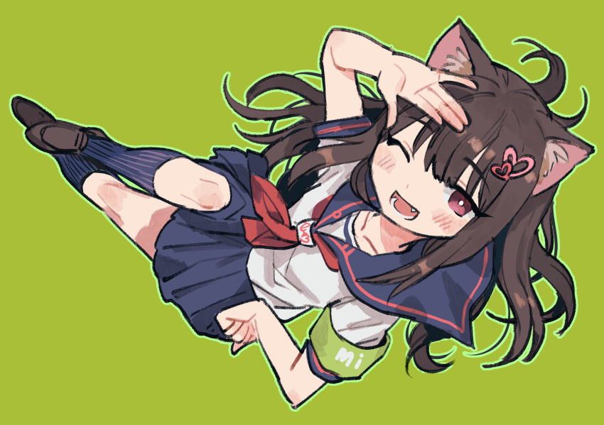 1girl, animal_ear_fluff, animal_ears, blush, brown_hair, cat_ears, collarbone, fang
