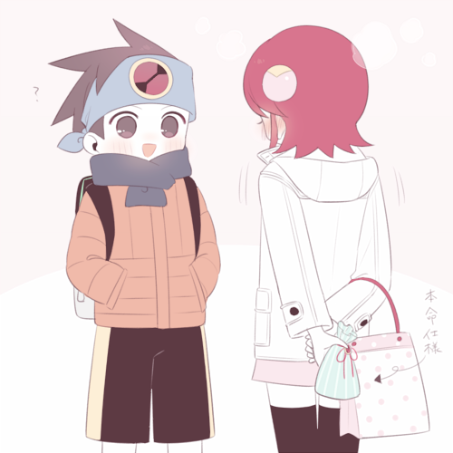 1boy, 1girl, adapted_costume, alternate_costume, bag, bandana, black_thighhighs, blush