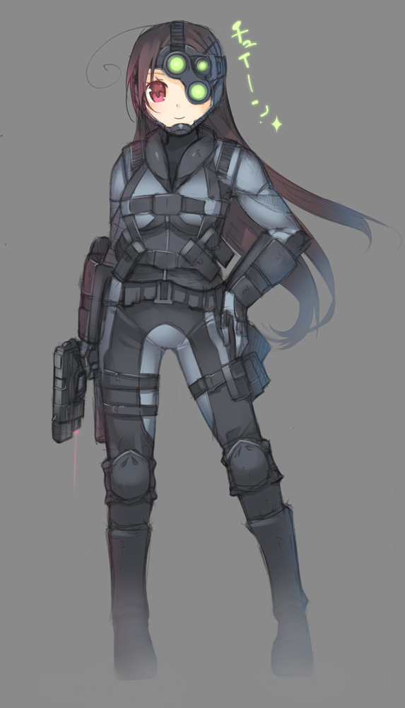 bad_id, brown_hair, gun, handgun, kashiwamochi_yomogi, long_hair, nightvision, original