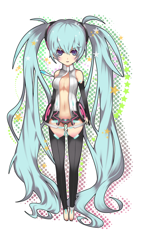 aqua_eyes, aqua_hair, belt, breasts, elbow_gloves, fingerless_gloves, gloves, hagal