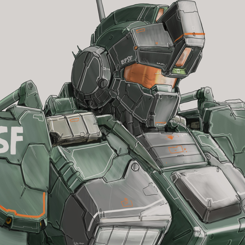 earth_federation, earth_federation_space_forces, gm_sniper_custom, gundam, gundam_msv, highres, kuroneko_koubou, machinery, mecha, mobile_suit, no_humans, portrait, radio_antenna, robot, roundel, science_fiction, sketch, upper_body
