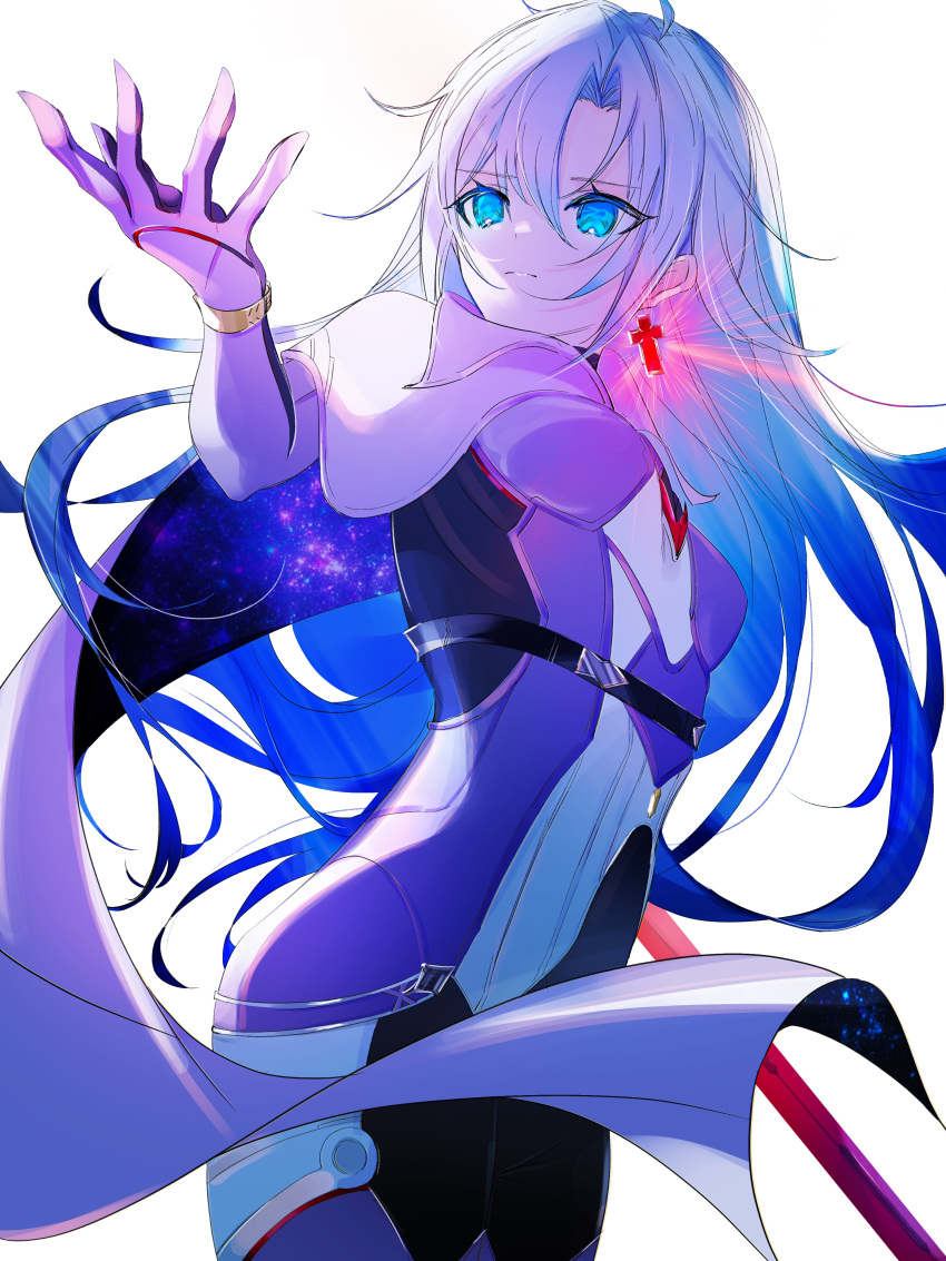 1girl, a_(xenoblade), absurdres, ahoge, blue_eyes, breasts, cape, closed_mouth