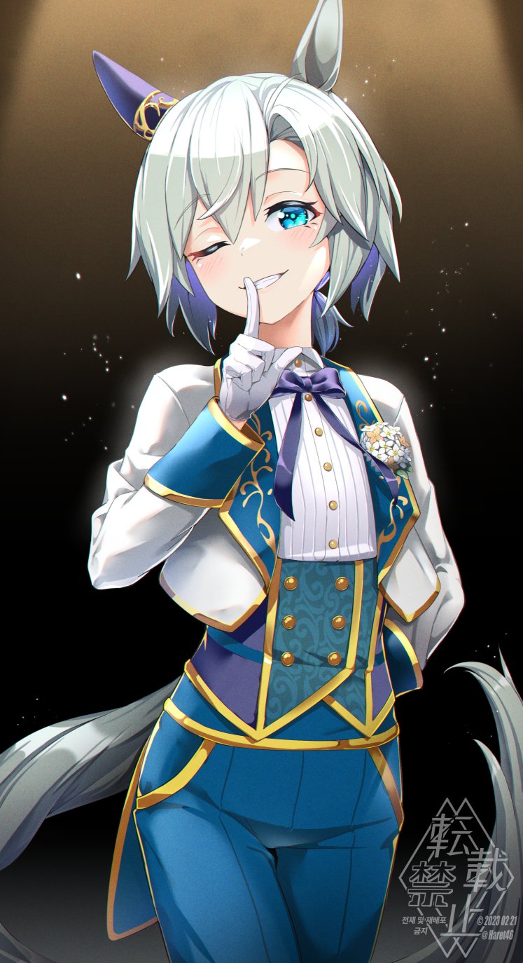 1girl, animal_ears, aqua_eyes, arm_behind_back, bow, bowtie, collared_shirt, corsage