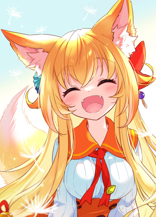 1girl, ^_^, animal_ear_fluff, animal_ears, blonde_hair, buttons, closed_eyes, dandelion_seed
