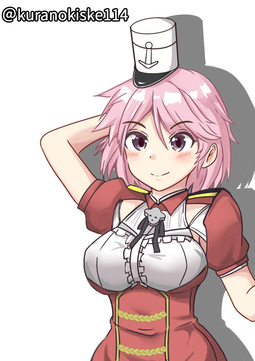 1girl, armpit_cutout, breasts, clothing_cutout, cowboy_shot, frilled_shirt, frills, giuseppe_garibaldi_(kancolle)