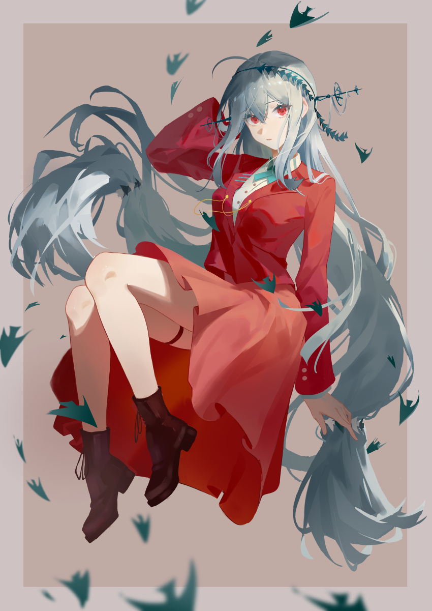 1girl, absurdres, adapted_costume, ahoge, aqua_neckerchief, arknights, arm_at_side, arm_behind_back