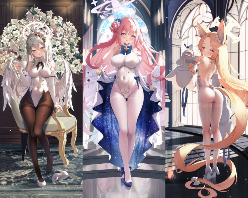 angel_wings, animal_ear_fluff, animal_ears, ass, bird, blue_archive, bow, bowtie