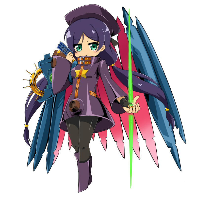 belt, black_pantyhose, card, coat, cosplay, gloves, green_eyes, holding