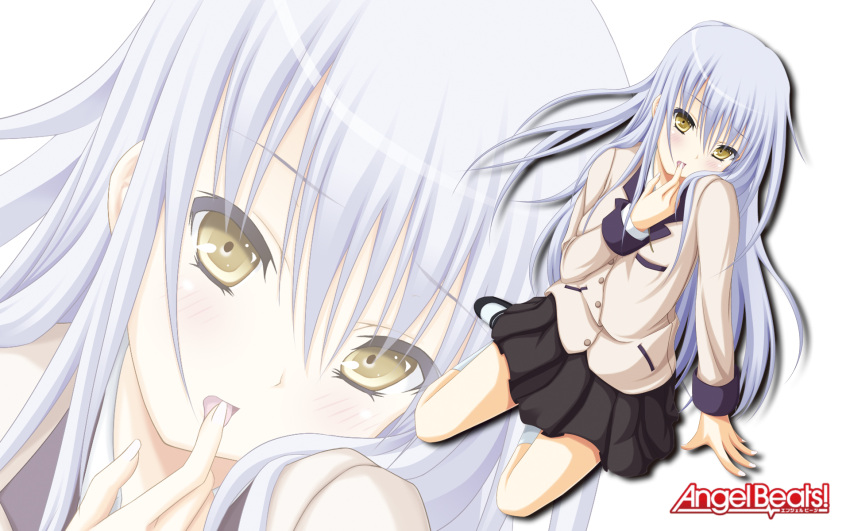 1girl, angel_beats!, blazer, blush, long_hair, school_uniform, shake_(ferit3), silver_hair