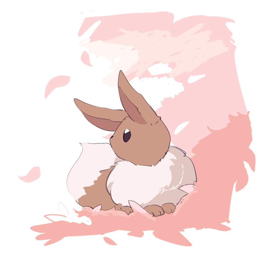 animal_focus, border, brown_eyes, commentary, eevee, english_commentary, flower, full_body