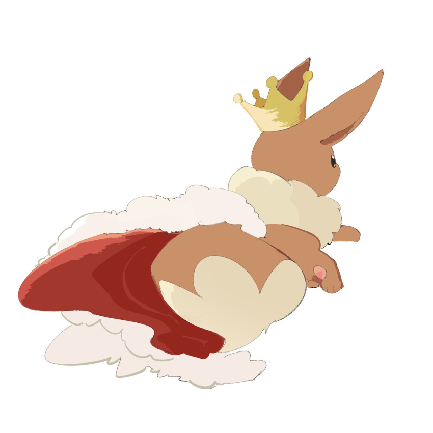animal_focus, black_eyes, cape, clothed_pokemon, commentary, crown, eevee, from_behind