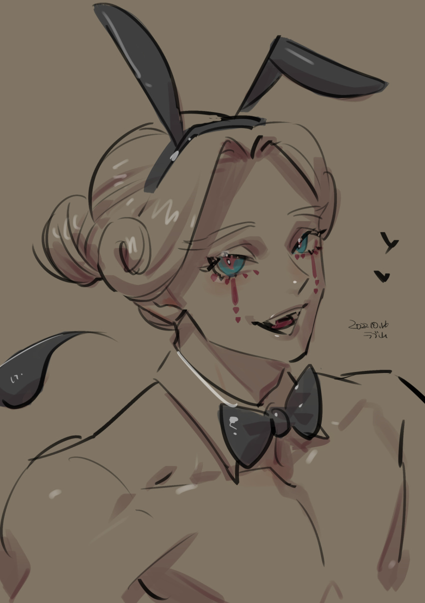 1boy, animal_ears, black_bow, black_bowtie, blonde_hair, blue_eyes, bow, bowtie