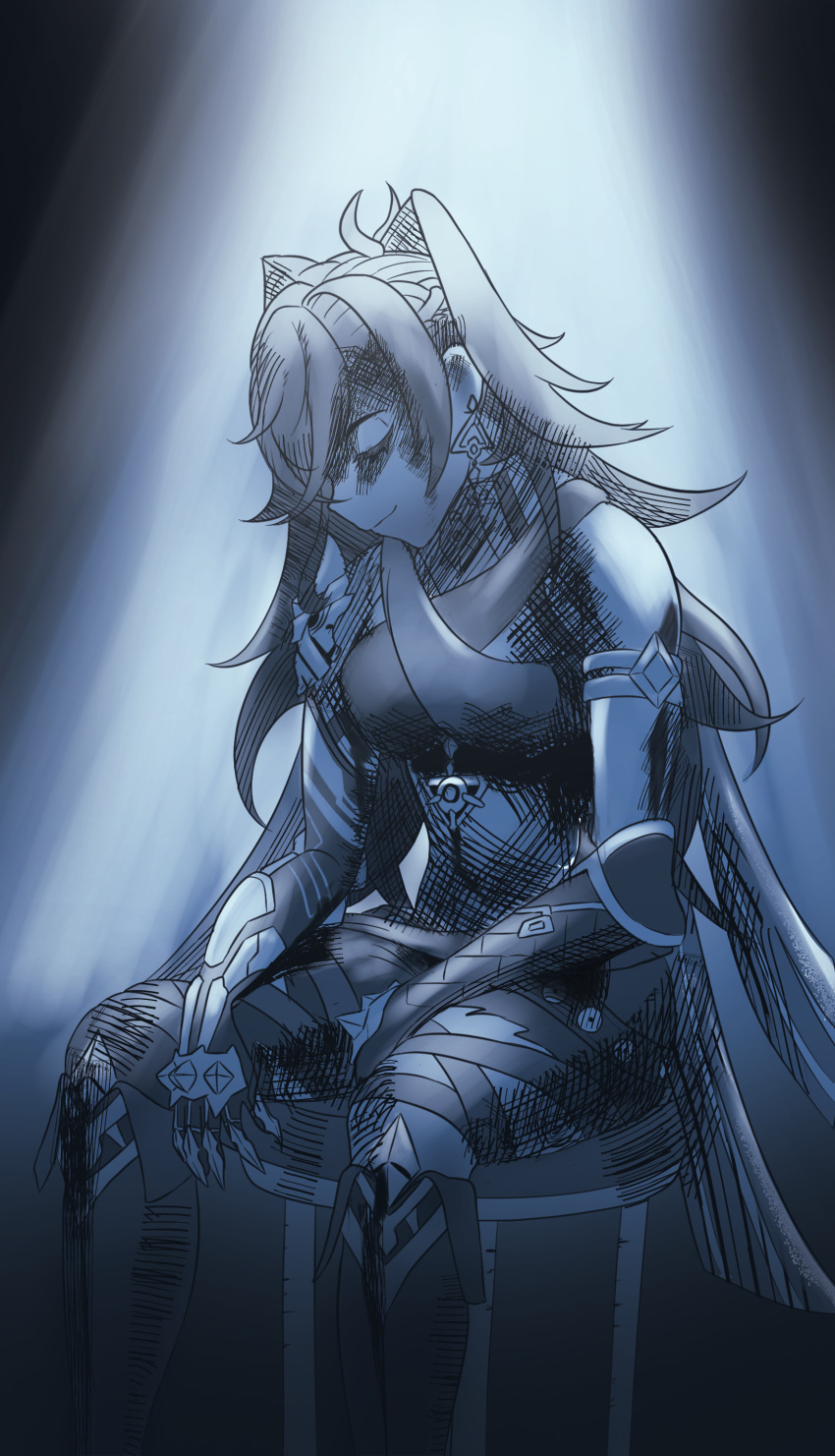 1girl, absurdres, ashita_no_joe, closed_eyes, closed_mouth, commentary, dehya_(genshin_impact), earrings