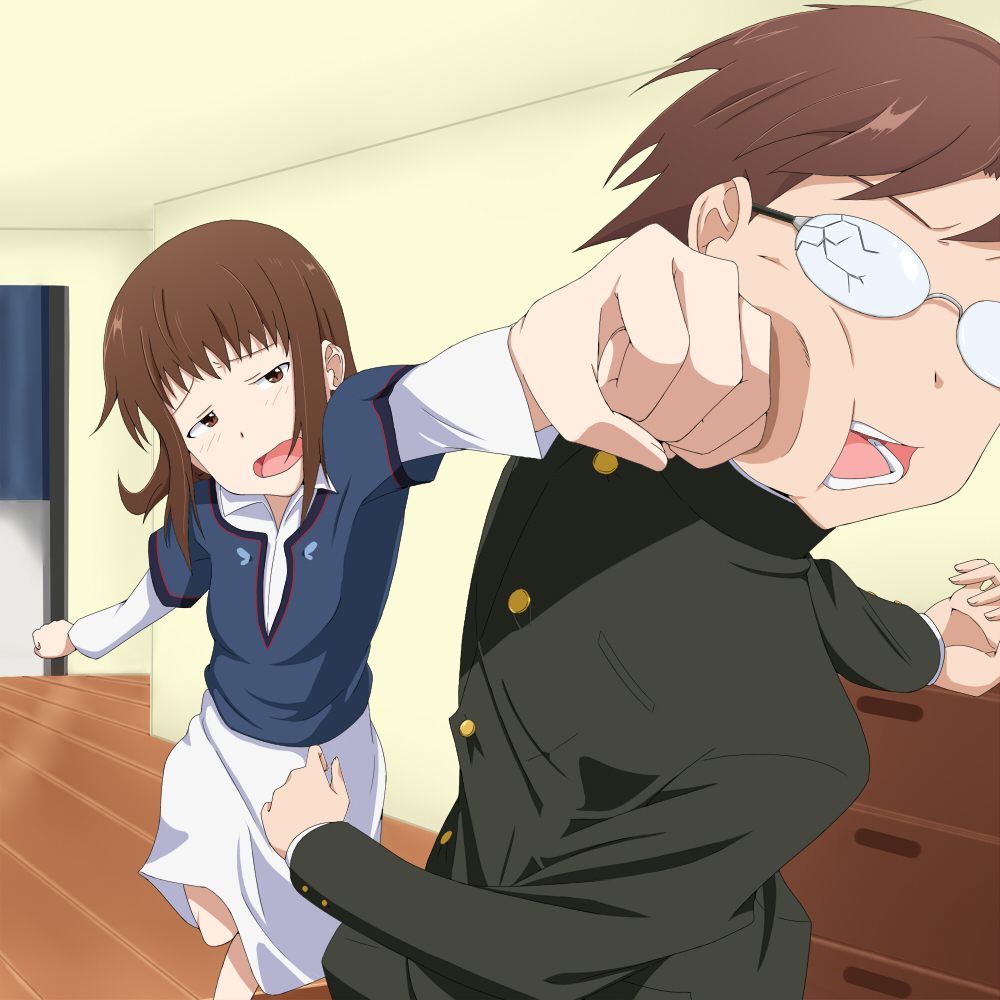 face_punching, glasses, punching, ribonzu, school_uniform, strike, takanashi_nazuna, takanashi_souta