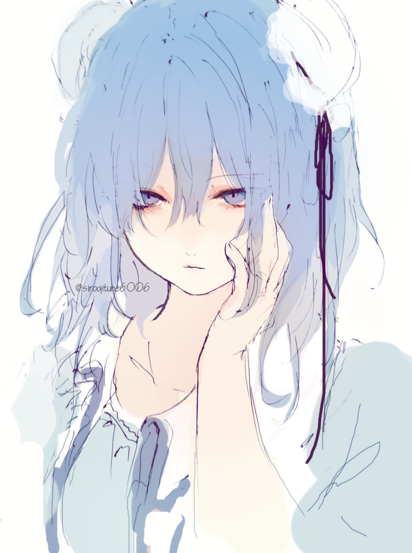 1girl, alternate_hairstyle, bun_cover, collarbone, cosplay, double_bun, expressionless, hair_between_eyes