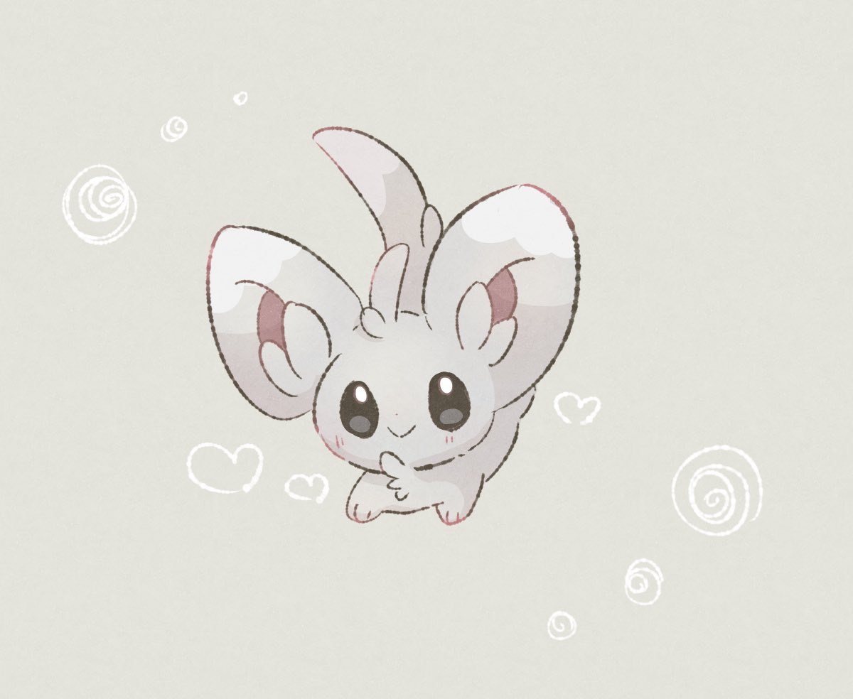 blush, bright_pupils, chira_(riiche573), closed_mouth, commentary_request, full_body, grey_background, grey_fur, heart, looking_at_viewer, minccino, no_humans, pokemon, pokemon_(creature), smile, solo, white_pupils