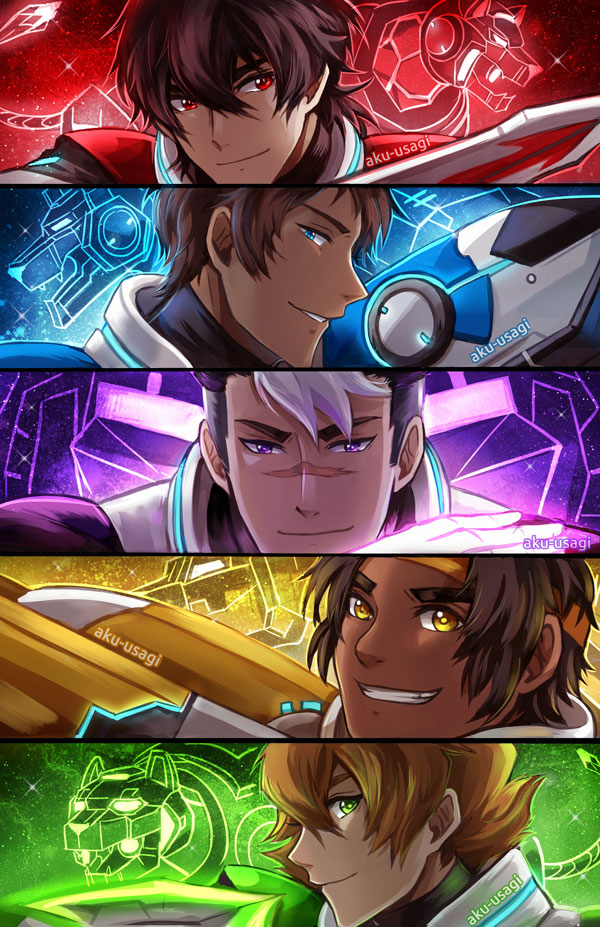 1girl, 4boys, aku-usagi, artist_name, black_hair, blue_eyes, brown_hair, dark-skinned_female