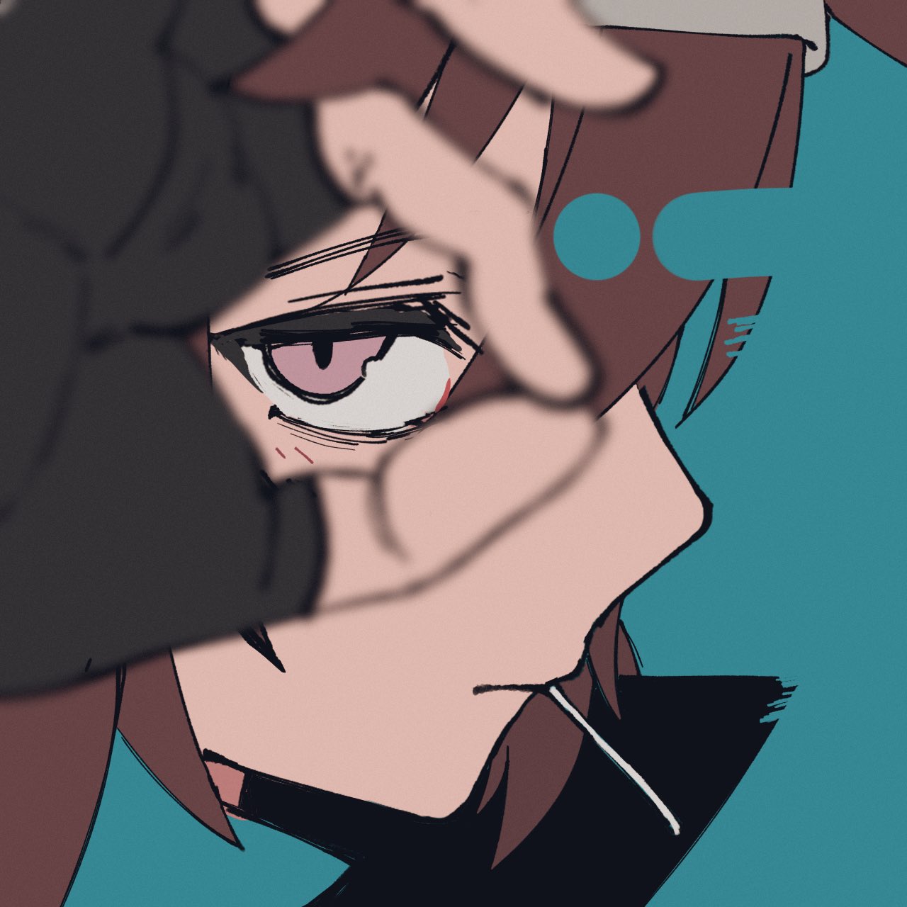 1girl, animal_ears, aqua_background, black_gloves, blending, blurry, blurry_foreground, brown_hair