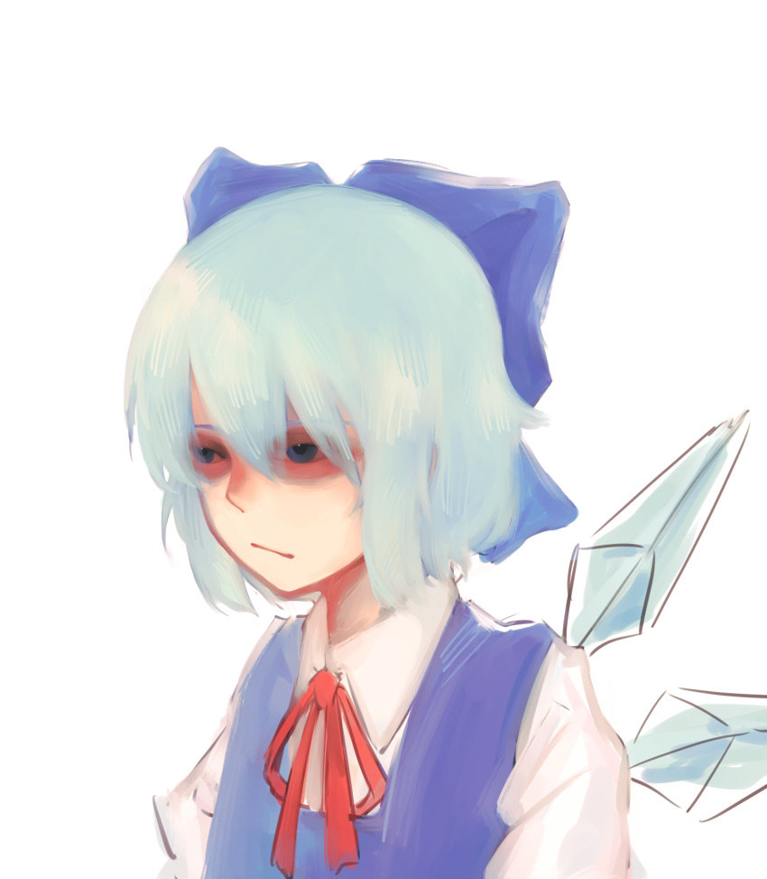 1girl, :/, absurdres, blue_bow, blue_dress, blue_eyes, blue_hair, bow