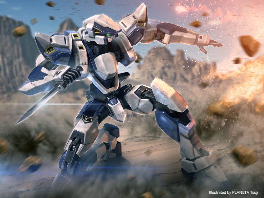 arm_slave_(mecha), artist_name, arx-7_arbalest, fire, full_metal_panic!, highres, holding, holding_knife