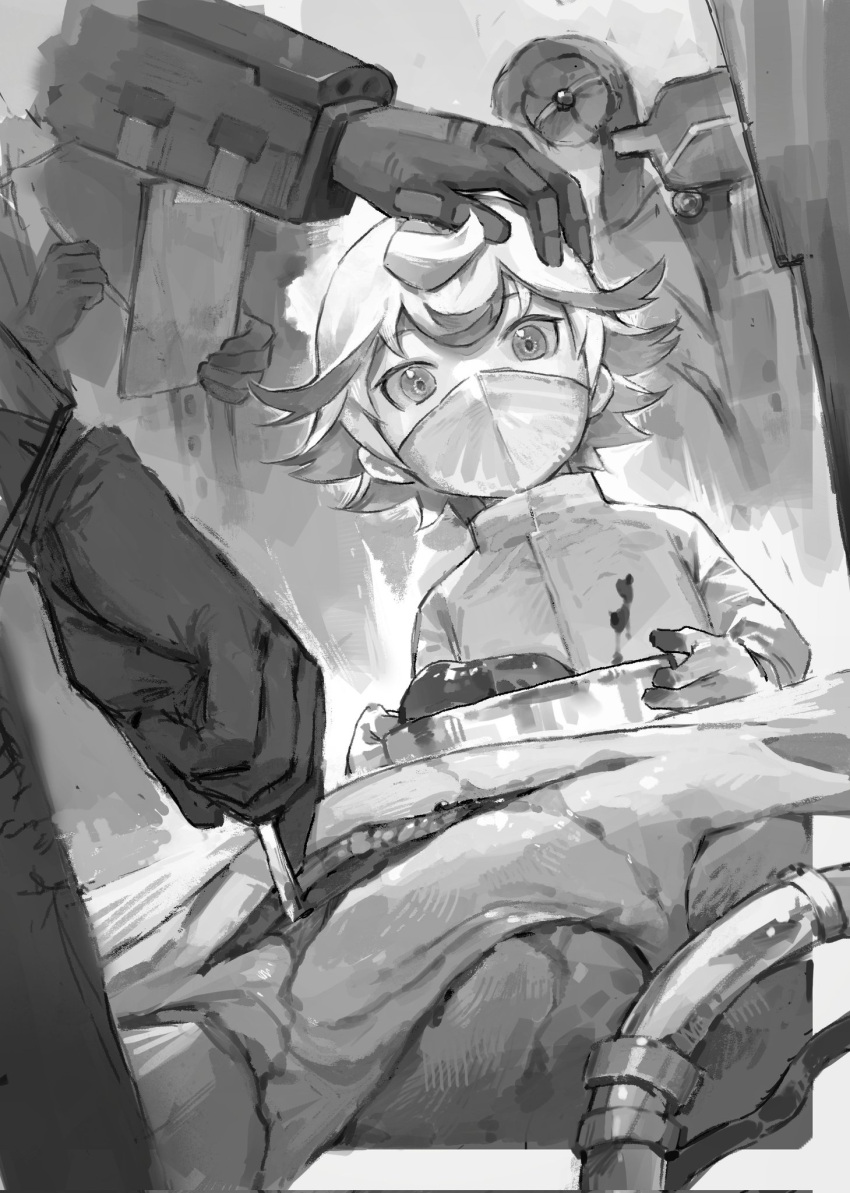 1boy, 1girl, blood, blood_on_clothes, bondrewd, clipboard, commentary, covered_face