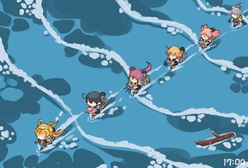 6+girls, abukuma_(kancolle), abukuma_kai_ni_(kancolle), ahoge, akebono_(kancolle), black_hair, blonde_hair, flower