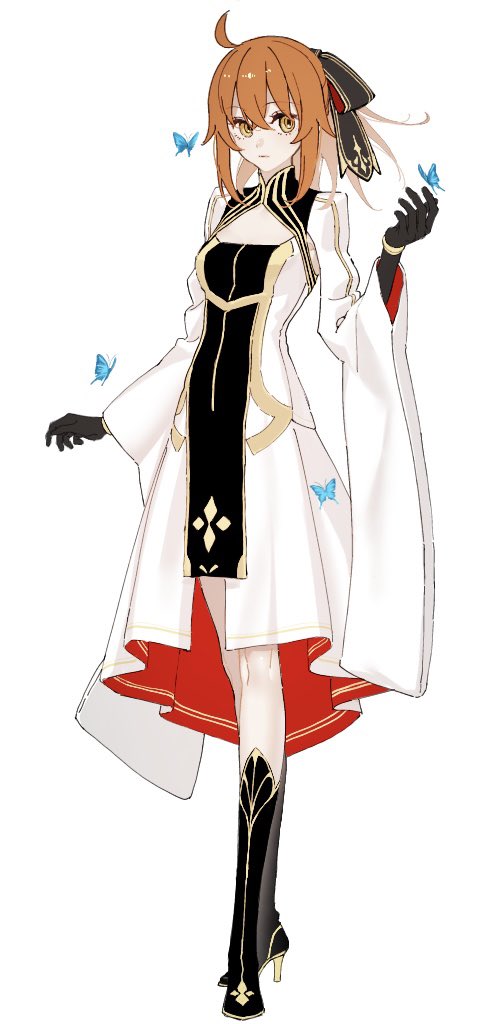 1girl, ahoge, artoria_caster_(fate), artoria_caster_(fate)_(cosplay), artoria_pendragon_(fate), black_bow, black_footwear, black_gloves